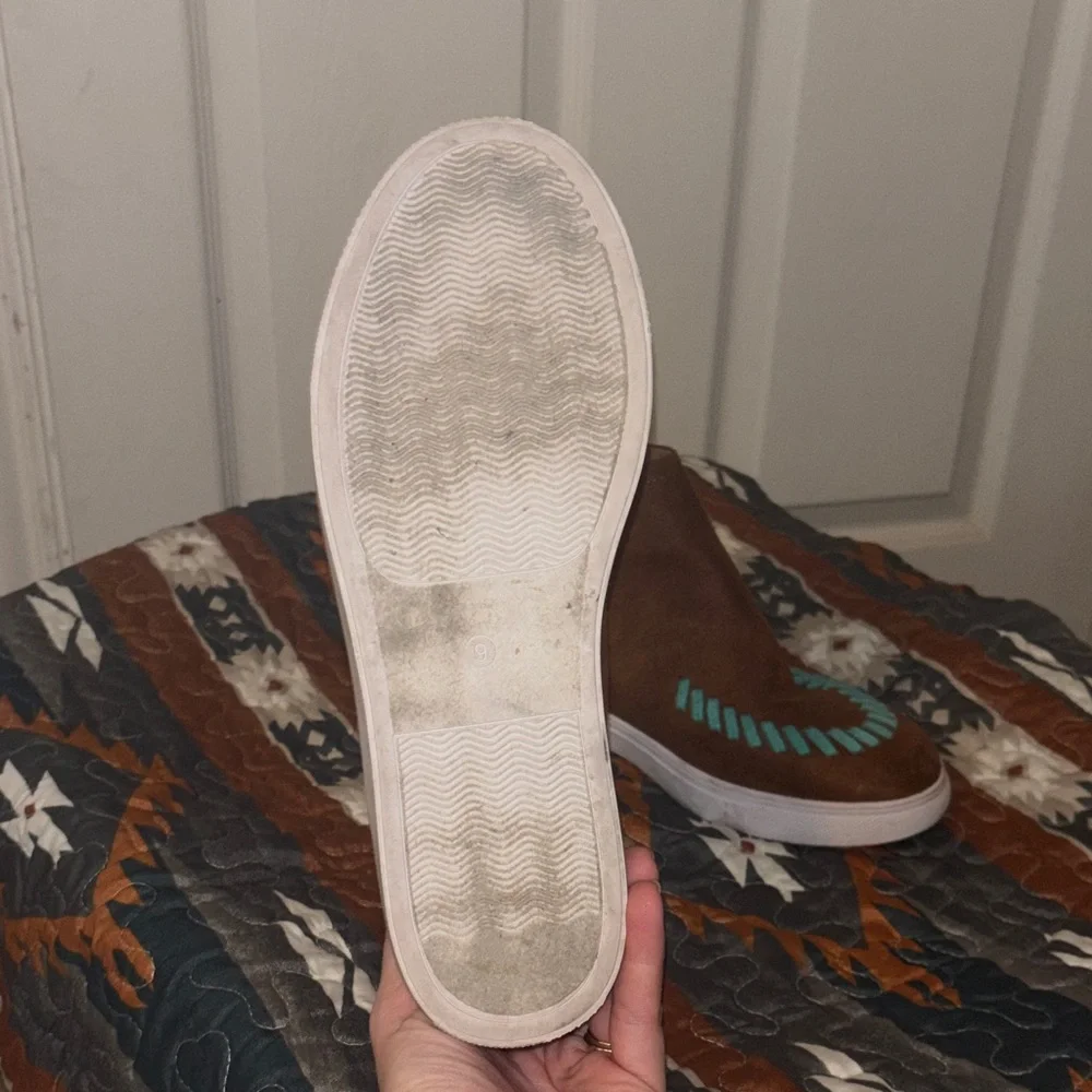 Crazy Train Brown Suede Ankle Boots with Blue Stitching - Picture 5 of 6